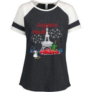 Paris Eiffel Tower Christmas Tree Red Truck Joyeux Noël Gift Enza Ladies Jersey Colorblock Tee