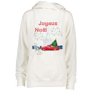 Paris Eiffel Tower Christmas Tree Red Truck Joyeux Noël Gift Womens Funnel Neck Pullover Hood