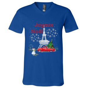 Paris Eiffel Tower Christmas Tree Red Truck Joyeux Noël Gift V-Neck T-Shirt