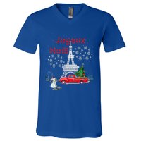 Paris Eiffel Tower Christmas Tree Red Truck Joyeux Noël Gift V-Neck T-Shirt