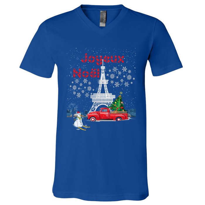 Paris Eiffel Tower Christmas Tree Red Truck Joyeux Noël Gift V-Neck T-Shirt