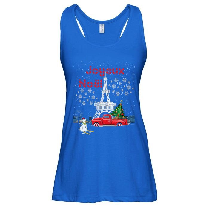 Paris Eiffel Tower Christmas Tree Red Truck Joyeux Noël Gift Ladies Essential Flowy Tank