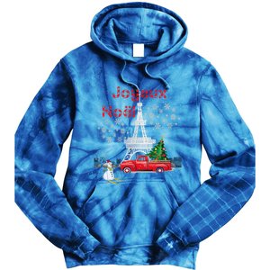 Paris Eiffel Tower Christmas Tree Red Truck Joyeux Noël Gift Tie Dye Hoodie