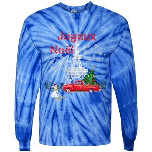 Paris Eiffel Tower Christmas Tree Red Truck Joyeux Noël Gift Tie-Dye Long Sleeve Shirt