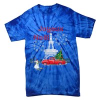 Paris Eiffel Tower Christmas Tree Red Truck Joyeux Noël Gift Tie-Dye T-Shirt