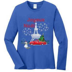 Paris Eiffel Tower Christmas Tree Red Truck Joyeux Noël Gift Ladies Long Sleeve Shirt