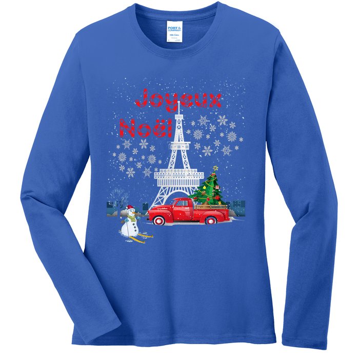 Paris Eiffel Tower Christmas Tree Red Truck Joyeux Noël Gift Ladies Long Sleeve Shirt