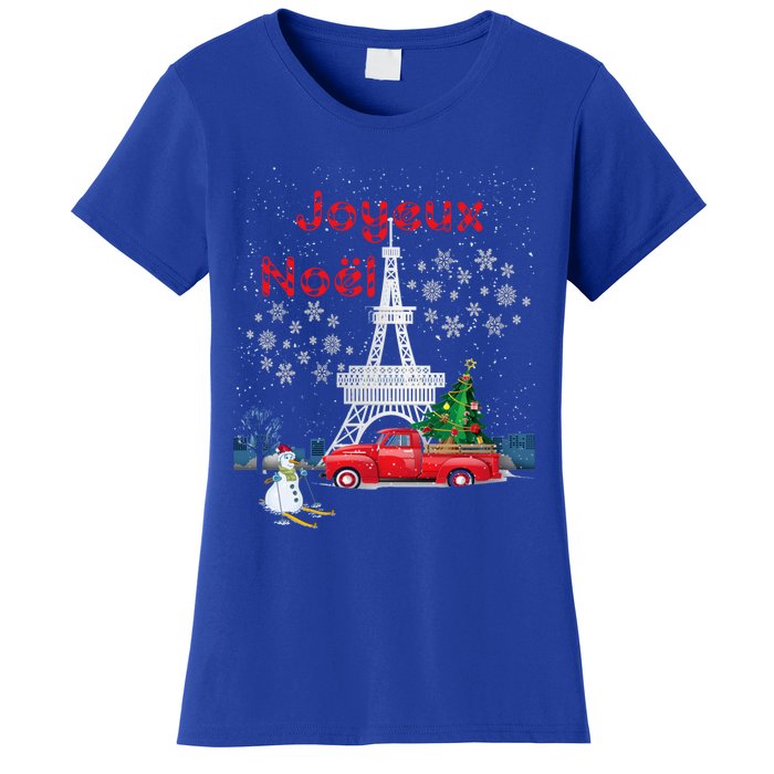 Paris Eiffel Tower Christmas Tree Red Truck Joyeux Noël Gift Women's T-Shirt