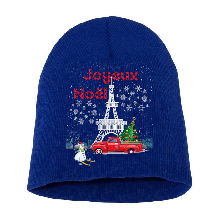 Paris Eiffel Tower Christmas Tree Red Truck Joyeux Noël Gift Short Acrylic Beanie