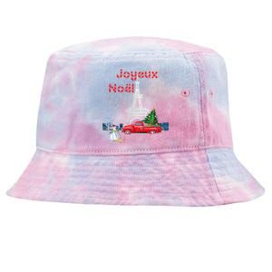 Paris Eiffel Tower Christmas Tree Red Truck Joyeux Noël Gift Tie-Dyed Bucket Hat