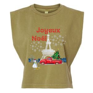 Paris Eiffel Tower Christmas Tree Red Truck Joyeux Noël Gift Garment-Dyed Women's Muscle Tee