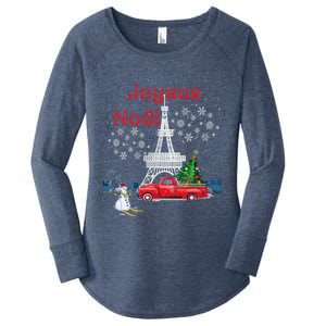 Paris Eiffel Tower Christmas Tree Red Truck Joyeux Noël Gift Women's Perfect Tri Tunic Long Sleeve Shirt