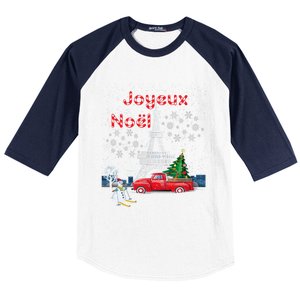 Paris Eiffel Tower Christmas Tree Red Truck Joyeux Noël Gift Baseball Sleeve Shirt