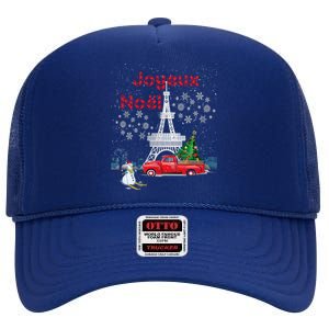 Paris Eiffel Tower Christmas Tree Red Truck Joyeux Noël Gift High Crown Mesh Back Trucker Hat