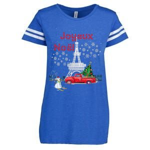 Paris Eiffel Tower Christmas Tree Red Truck Joyeux Noël Gift Enza Ladies Jersey Football T-Shirt