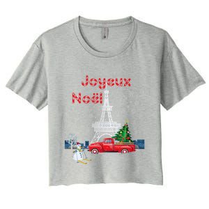 Paris Eiffel Tower Christmas Tree Red Truck Joyeux Noël Gift Women's Crop Top Tee