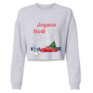 Paris Eiffel Tower Christmas Tree Red Truck Joyeux Noël Gift Cropped Pullover Crew