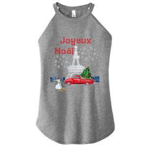 Paris Eiffel Tower Christmas Tree Red Truck Joyeux Noël Gift Women's Perfect Tri Rocker Tank