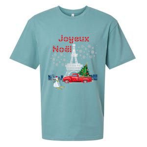 Paris Eiffel Tower Christmas Tree Red Truck Joyeux Noël Gift Sueded Cloud Jersey T-Shirt