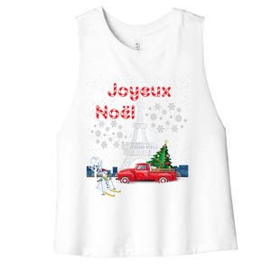 Paris Eiffel Tower Christmas Tree Red Truck Joyeux Noël Gift Women's Racerback Cropped Tank