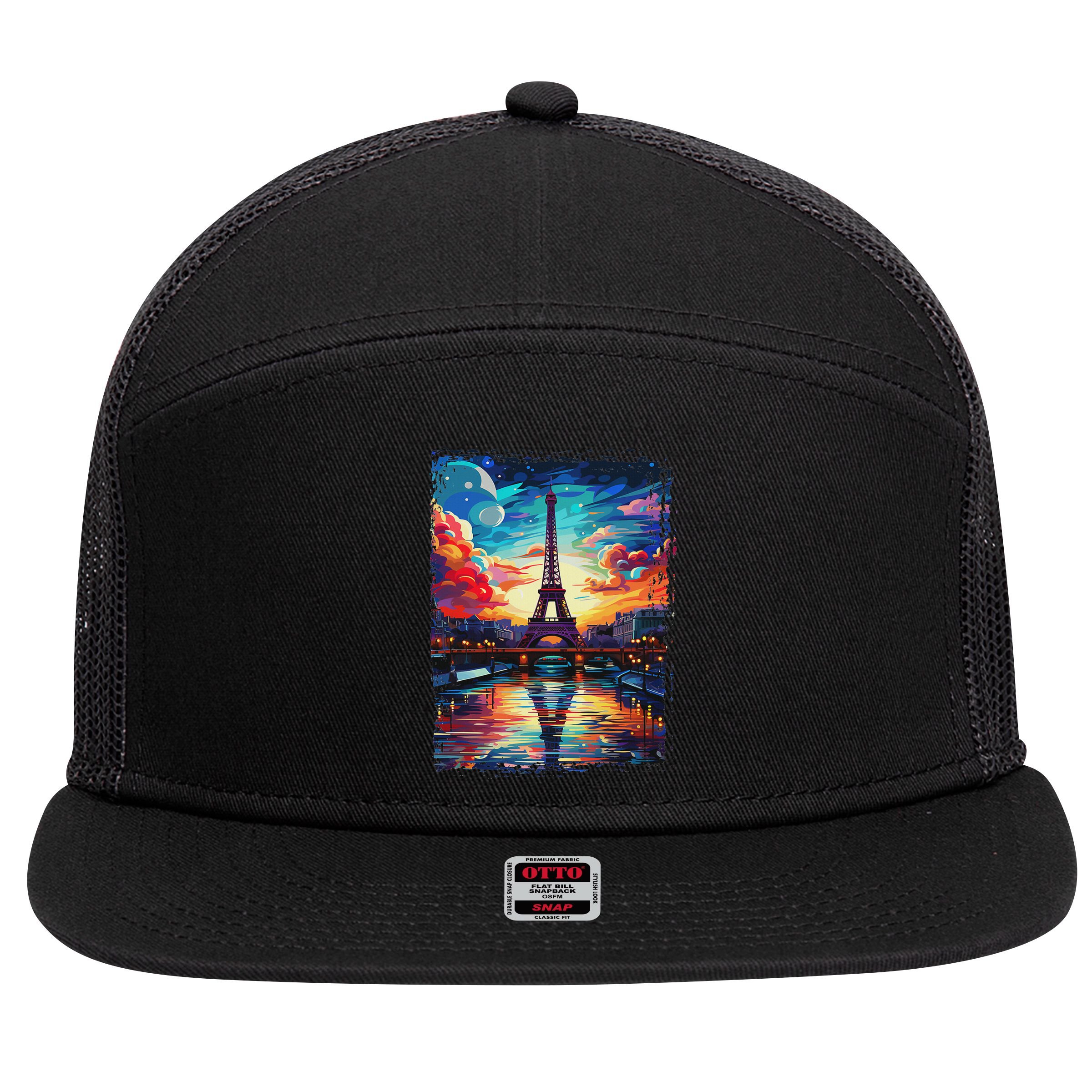 Paris Eiffel Tower I Love Paris Souvenir France 7 Panel Mesh Trucker Snapback Hat
