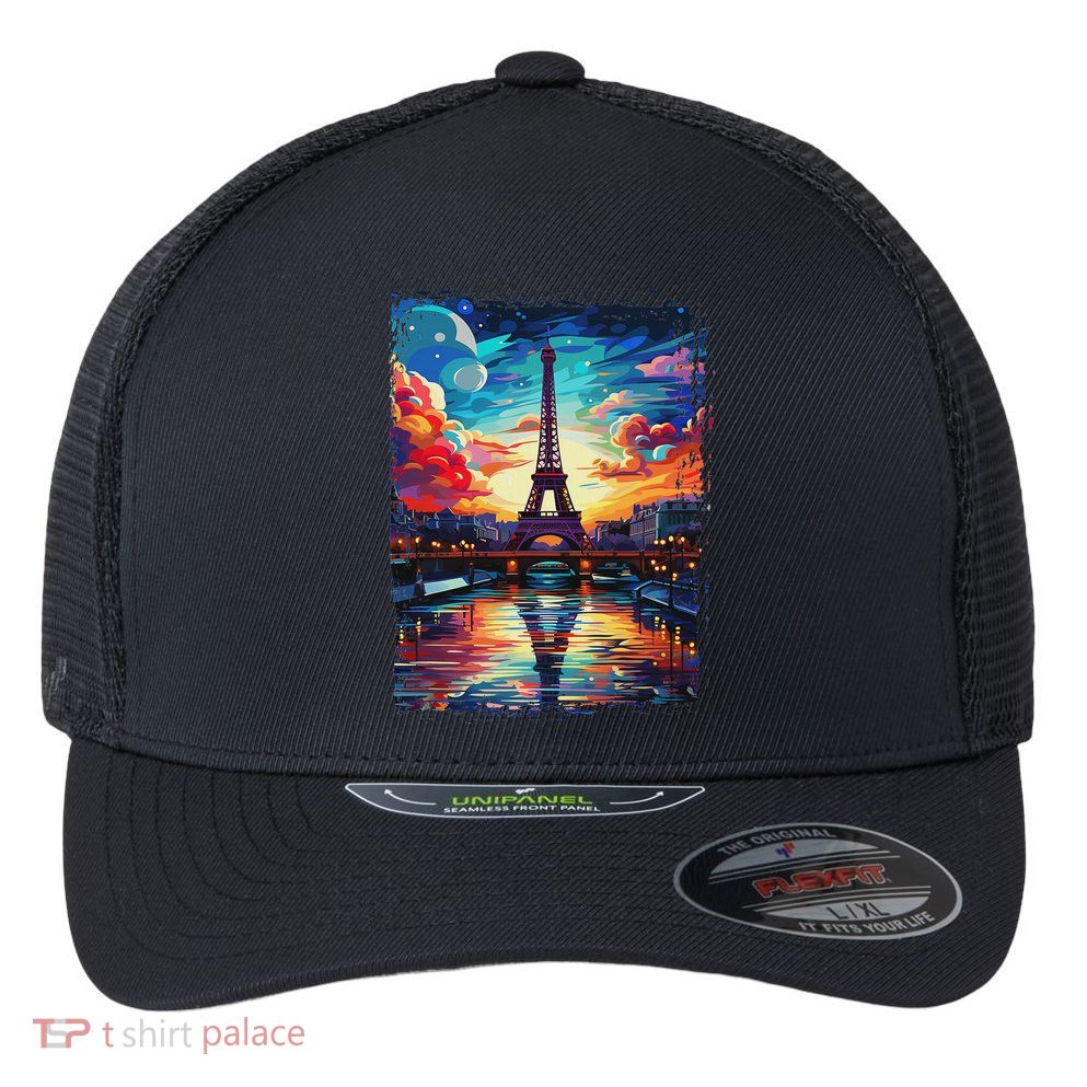Paris Eiffel Tower I Love Paris Souvenir France Flexfit Unipanel Trucker Cap