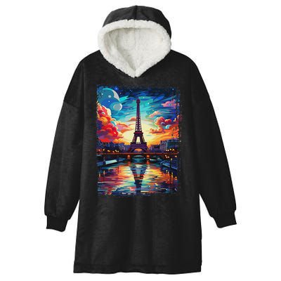 Paris Eiffel Tower I Love Paris Souvenir France Hooded Wearable Blanket