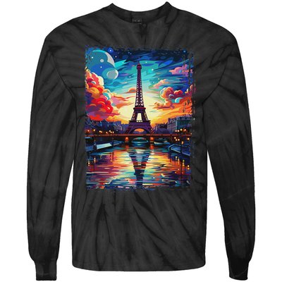 Paris Eiffel Tower I Love Paris Souvenir France Tie-Dye Long Sleeve Shirt