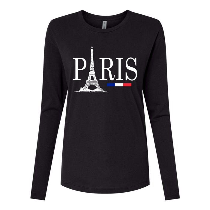 Paris Eiffel Tower Logo Womens Cotton Relaxed Long Sleeve T-Shirt