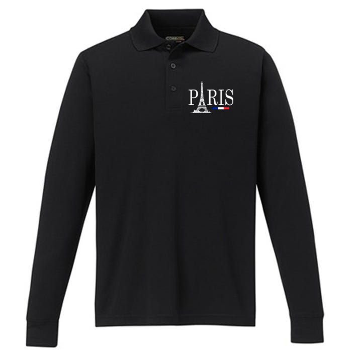 Paris Eiffel Tower Logo Performance Long Sleeve Polo