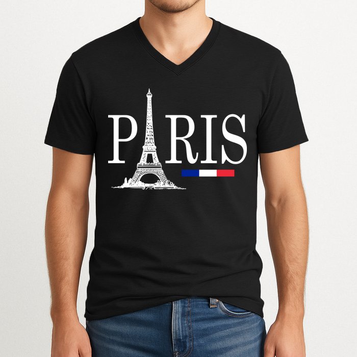 Paris Eiffel Tower Logo V-Neck T-Shirt