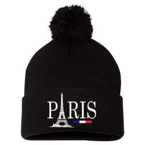 Paris Eiffel Tower Logo Pom Pom 12in Knit Beanie