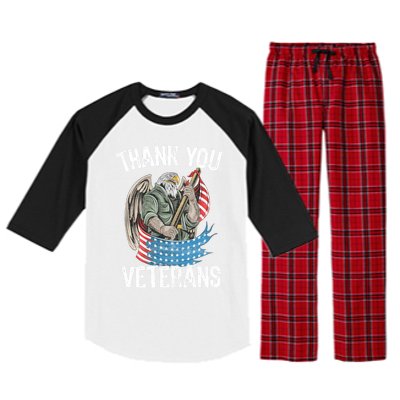 Patriotic Eagle Thank You Veterans Day Meaningful Gift Raglan Sleeve Pajama Set