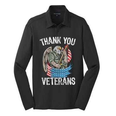 Patriotic Eagle Thank You Veterans Day Meaningful Gift Silk Touch Performance Long Sleeve Polo