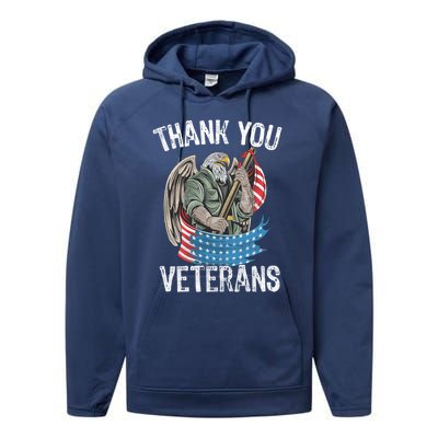 Patriotic Eagle Thank You Veterans Day Meaningful Gift Performance Fleece Hoodie