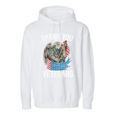 Patriotic Eagle Thank You Veterans Day Meaningful Gift Garment-Dyed Fleece Hoodie