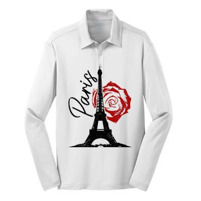 Paris Eiffel Tower France French Vintage Souvenir Silk Touch Performance Long Sleeve Polo