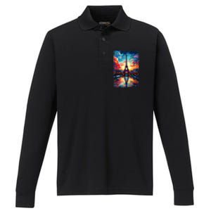 Paris Eiffel Tower I Love Paris Souvenir France Performance Long Sleeve Polo