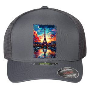 Paris Eiffel Tower I Love Paris Souvenir France Flexfit Unipanel Trucker Cap