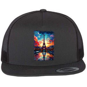 Paris Eiffel Tower I Love Paris Souvenir France Flat Bill Trucker Hat