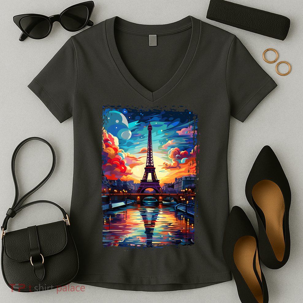 Paris Eiffel Tower I Love Paris Souvenir France Women's V-Neck T-Shirt