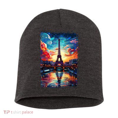 Paris Eiffel Tower I Love Paris Souvenir France Short Acrylic Beanie