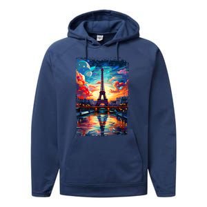 Paris Eiffel Tower I Love Paris Souvenir France Performance Fleece Hoodie