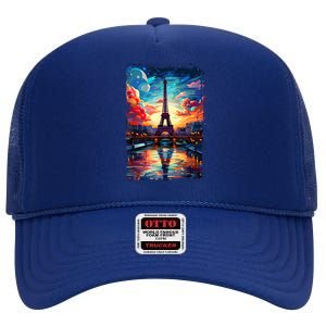 Paris Eiffel Tower I Love Paris Souvenir France High Crown Mesh Back Trucker Hat