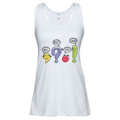 Punctuation English Teacher Gift Wait What Stop It Ladies Essential Flowy Tank
