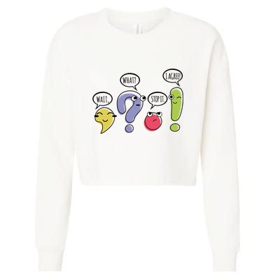 Punctuation English Teacher Gift Wait What Stop It Cropped Pullover Crew