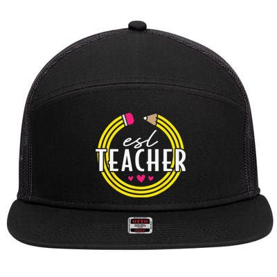 Proud ESL Teacher English as a Second Language 7 Panel Mesh Trucker Snapback Hat