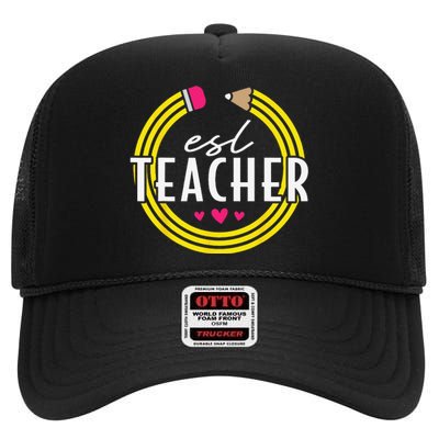 Proud ESL Teacher English as a Second Language High Crown Mesh Back Trucker Hat