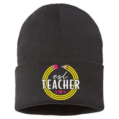 Proud ESL Teacher English as a Second Language Sustainable Knit Beanie