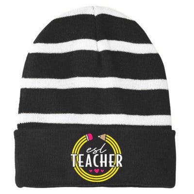 Proud ESL Teacher English as a Second Language Striped Beanie with Solid Band